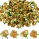M METERXITY 100-Pack Artificial Roses Heads, 1.2 Inch Small Silk Faux Rose Head for Wedding/Bouquet/Party Decorations, Fake Bloom Flower Heads Buds [Gold Tone]
