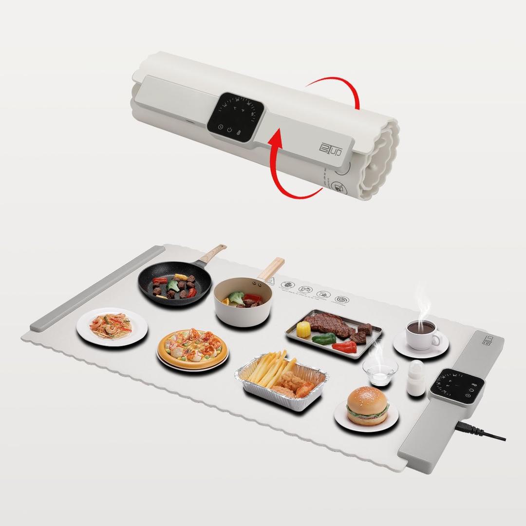 Electric Warming Tray,Food Warming Mat with 5 Temperature Settings, Rollable & Portable Silicone Fast Heating Tray Food Warmer For Parties, Restaurants, Buffet, Sabbat, Home Everyday Use (Cream)