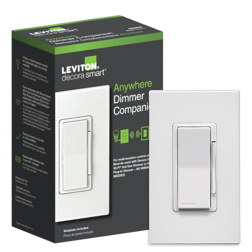 Leviton Decora Smart Dimmer Anywhere Companion, Add Wire-Free 3-Way/4-Way/5-Way On/Off/Dim/Bright Control to Decora Smart Wi-Fi 2nd Gen Dimmers, DAWDC-1RW, White