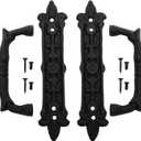 Peohud 2 Pack Heavy Duty Barn Door Handle, 9 Inches Cast Iron Rustic Gate Handle, Antique Black Carved Door Pull for Garages Sheds Closet Drawer Cabinet Fence Outdoor Farmhouse