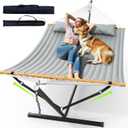 ANAGOO Double Hammock with Stand, Heavy Duty Outdoor Hammock for Two, 500 LBS Capacity, Stable Steel Frame with Balance Strap, Easy Tool-Free Assembly for Patio, Garden, Backyard & Beach,Dark Grey