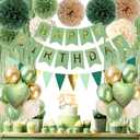 Sage Green Birthday Decorations, Birthday Party Dcor, Gold Green Balloons Olive Happy Birthday Banner Fringe Curtain Background, Neutral Birthday Decorations for Women Girls Boys Adults
