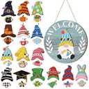 Qunclay Interchangeable Wooden Gnome Decor Holiday Seasonal Gnome Decorations with Magnet Pieces and Detachable Hats Changeable Welcome Sign for Home(Blue Style)