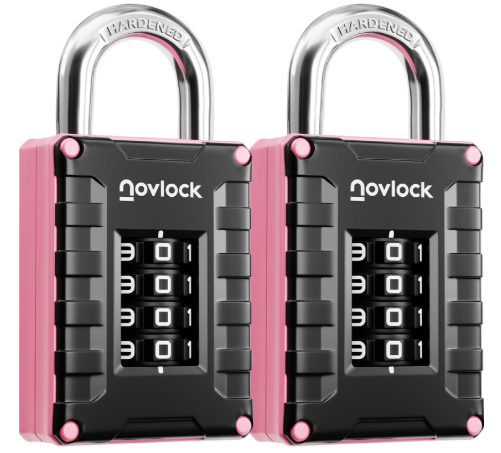 Locker Lock for Gym, School, Home & Work | 4-Digit Combination Padlock | 2-Pack, Black/Pink