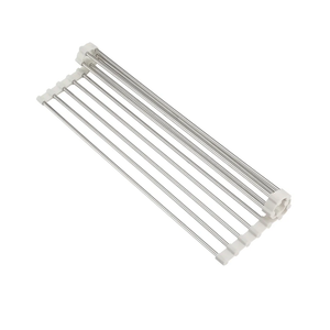 Roll Up Dish Drying Rack, Over Sink Multipurpose Rack, 17.6" x 9.3" Stainless Steel Foldable Dish Drainer, White