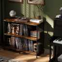 3-Tier Vinyl Record Storage: Vintage Player Table with Spacious Storage - Up to 450 Records, Turntable Stand with Adjustable Dividers, Extra Top Surface for Audio Equipment, Perfect for Living Room, 13.38"D x 39.37"W x 31.49"H
