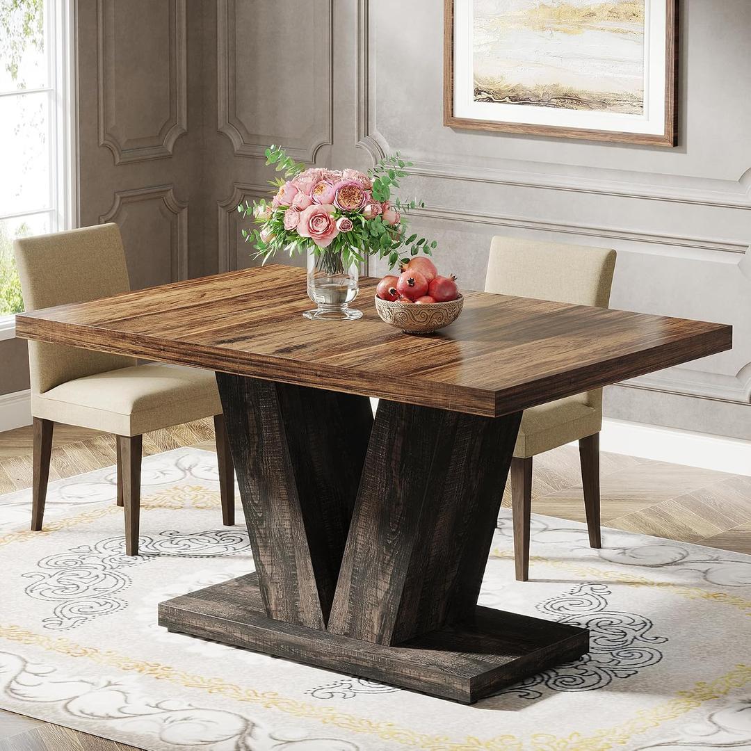 Tribesigns 47-Inch Dining Table for 4, Black Kitchen Dinner Table with Heavy Duty Pedestal, Farmhouse Wooden Eating Table for Home, Dining Room, Small Space, Black & Brown, 47.25" W x 31.5" D x 29.9" H