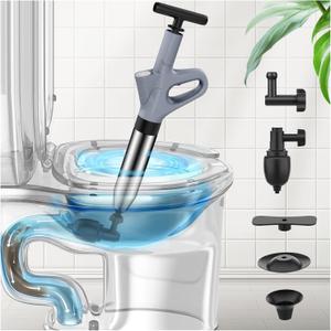 Toilet Plunger, High Pressure Toilet Plunger, Toilet Auger Air Drain Blaster with Real-Time, Heavy Duty Plunger for Bathroom and Plumbing Clogs (Grey)