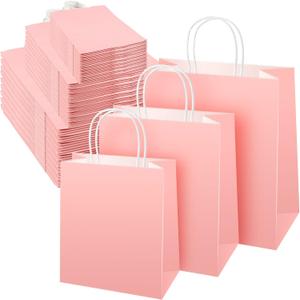 Sabary 75 Pcs Kraft Paper Gift Bags with Handles Paper Tote for Gift Bags Shopping Return Business Retail Party Merchandise, 3 Sizes(Pink)