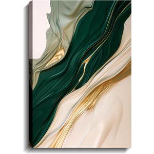 Emerald Green Canvas Prints Wall Art Abstract Wall Decor Framed Beige and Gold Texture Picture Modern Posters Artwork for Home Decor Gallery Wrap Ready to Hang - 16.00"x24.00" - Pack of 2