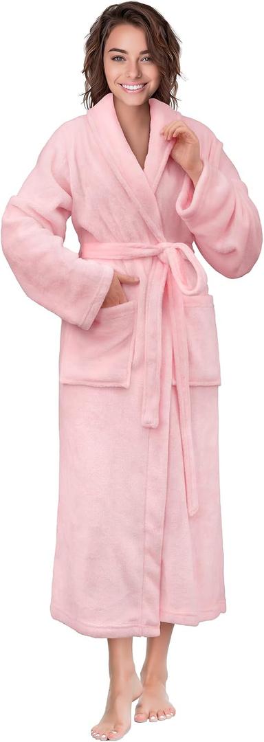 PAVILIA Womens Robe Fleece Plush Soft, Fluffy Fuzzy Cozy Warm Bathrobe, Shower Spa House Long Robe for Women (Pink, S)