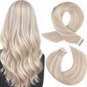 Moresoo Blonde Tape in Hair Extensions Human Hair Remy Tape in Highlighted Hair Extensions Real Human Hair Ash Blonde Mix with Bleach Blonde Tape ins Extensions 20 Inch #P18/613 20pcs 50g