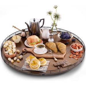 Farmhouse Oak 24" Lazy Susan Turntable Organizer for Cabinet, Round Wooden Lazy Susan Organization and Storage for Dining Table, Pantry, Kitchen, Countertop, Cupboard,Home Decor, Walnut