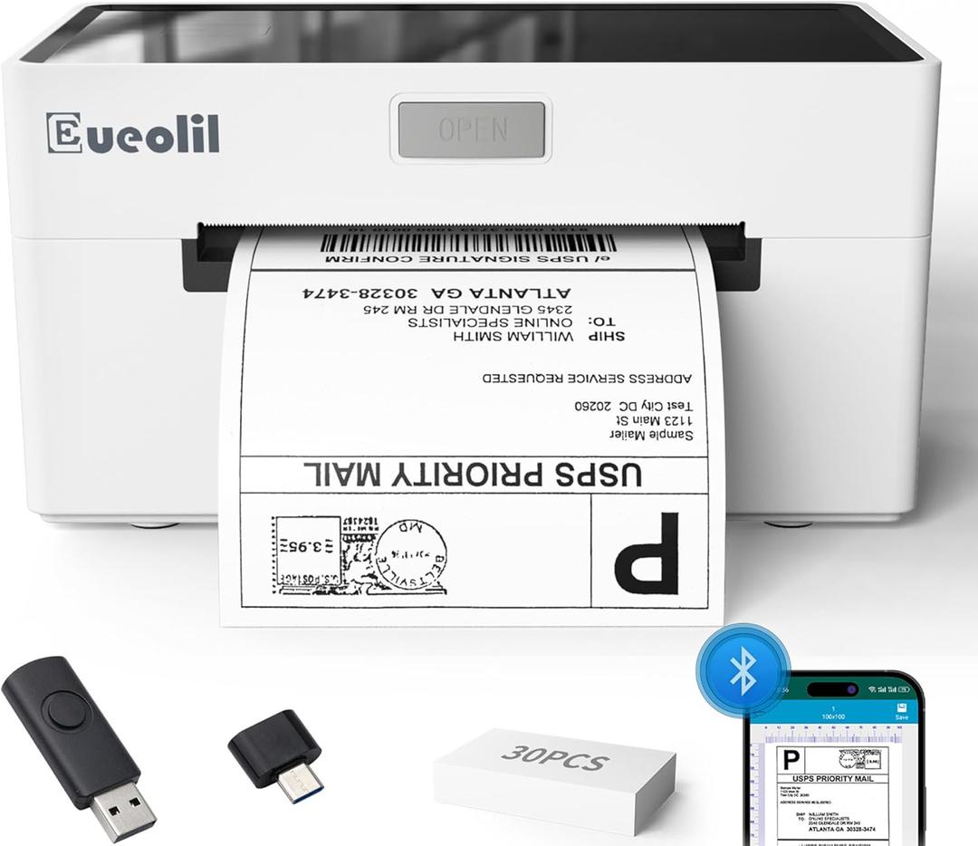 46 in Bluetooth Shipping Thermal Label Printer,Portable Label Makers for Small Business,Compatible with AndroidiPhoneWindowsMac,Widely Used for HomeSmall Businesses and Office (White)