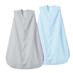 david's kids Muslin Cotton Baby Sleep Sack 6-12 Months, 2 Pack 100% Cotton Sleeping Bag for Summer, TOG 0.5 Baby Wearable Blankets with 2-Way Zipper, Soft Sleep Sacks for Newborn Infant, Grey & Blue (Medium)