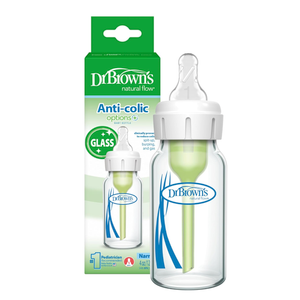 Dr. Brown's AntiColic Options+ Narrow Glass Baby Bottle with Level 1 Slow Flow Nipple, BPAFree, 4 oz/120mL, 4Pack