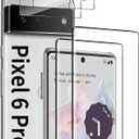 [2+2 Pack] for Google Pixel 6 Pro Screen Protector and Camera Lens Protector, 9H Tempered Glass, Ultrasonic Fingerprint Compatible, 3D Curved, HD Clear 5G Glass