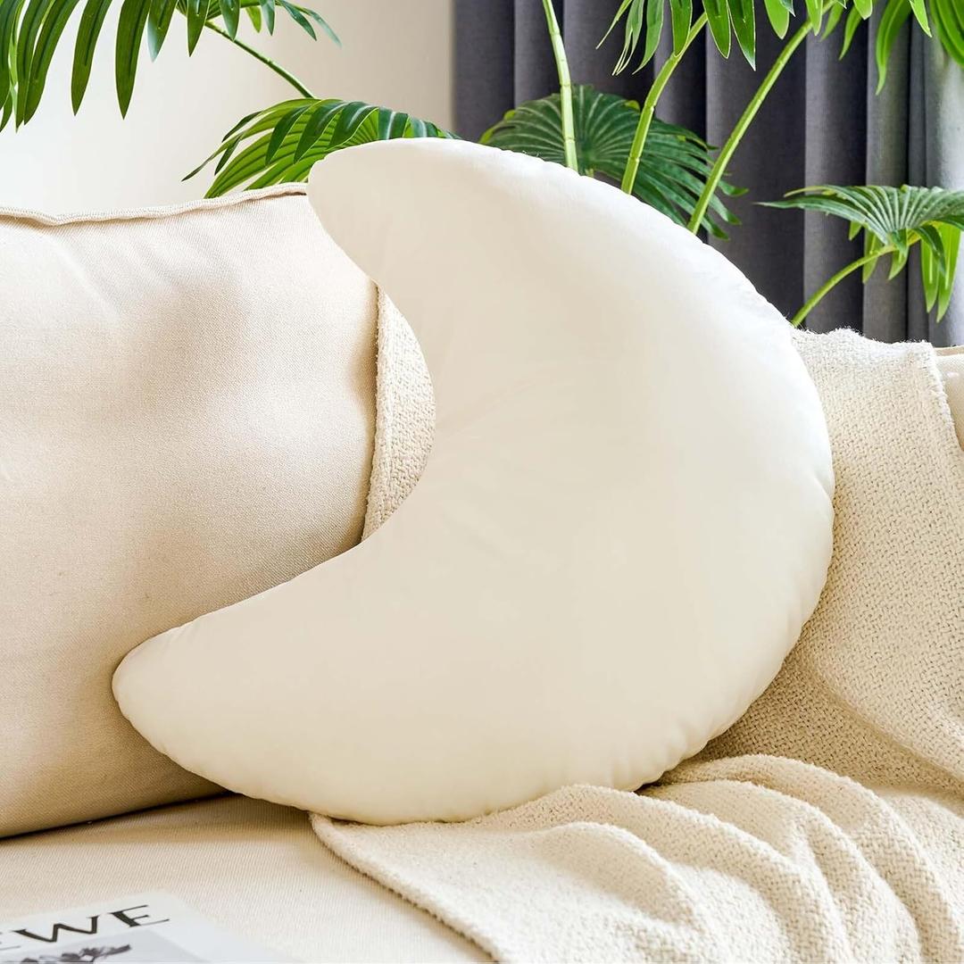White Moon Pillow, 19.6" Cute Soft Velvet Half Moon Shape Plush Decorative Throw Pillows Cushions Room Decor for Couch Bedroom Living Room