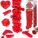 AerWo 51PCS Date Night Valentines Games, Heart Wooden Blocks Stacking Couples Game, Tumbling Tower Date Night Valentines Day Games for Couples Valentines Gift Date Night Ideas