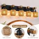 LmnLvn 36" Boho Bathroom Light Fixture, 5-Light Farmhouse Vanity Light, Rattan Bathroom Light Fixture Over Mirror Rustic Vanity Lighting with Handwoven Shades, Suit for Restroom, Bedroom, Hallway