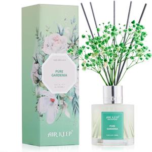 Airkeep Reed Diffuser Set,3.38 fl oz (100 ml) - Pure Gardenia Oil Diffusers with 8 Reed Sticks, Home Fragrance Reed Diffuser for Bathroom Shelf Decor
