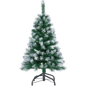 3Ft Artificial Christmas Tree Green Tabletop Christmas Tree with Flocking Snow Frost Tips Metal Stand Mini Xmas Pine Tree for Party Supplies Indoor Outdoor Holiday Home Decoration
