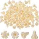 Jutom 100 Pcs Puakenikeni Flower Beads Hawaiian Puakani Flower Beads Bulk Coral Shell Powder for Jewelry Making DIY Crafts Supplies Hair Accessories Hawaiian Party Favors Decorations (Ivory White)