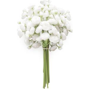 Floroom Ranunculus Artificial Flowers 18 Pcs White Faux Silk Mini Ranunculus Bulk Fake Wedding Filler Flowers for DIY Bouquets, Centerpieces, Bridal Shower Decorations & Arrangements