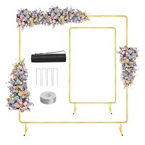 WellSign Gold Metal Square Rectangular Wedding Balloon Arch Backdrop Stand, 6.6FT x 6.6FT