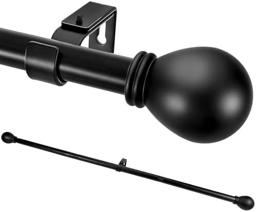 Black Curtain Rods for Windows 24 to 48 Inch, Heavy Duty Decorative Curtain Rods with Matte Black Lamp Style Finials, Adjustable 1" Diameter Metal Drapery Pole Set for Windows(S)