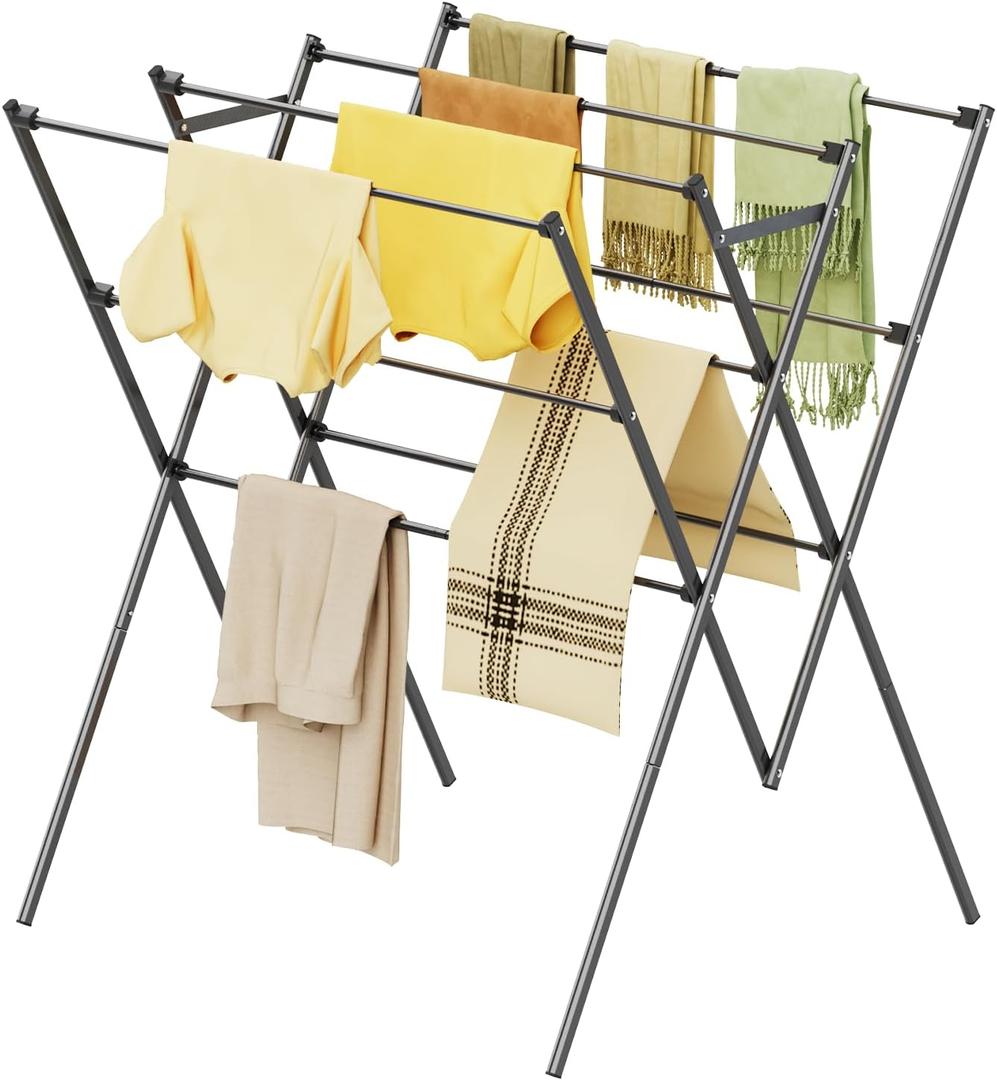 Extra Large Clothes Drying Rack Foldable Clothing Drying Rack 33" W x 37" H x 27.5" D, Space-Saving Portable Laundry Drying Rack for Outdoor & Indoor, Gray