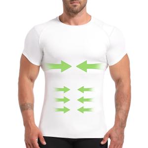 Lgtfy 4D Mens Compression Shirt Short Sleeve, Gynecomastia Tummy Control Back Support Undershirt, Slimming Vest (White, XL)