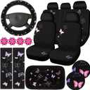BBTO 19 Pcs Embroidery Cute Car Accessories Set Include Seat Covers, Steering Wheel Cover, Air Vent Clips, Cup Mats, Center Console Pad, Seat Belt Cover for Women Car Decor (Butterfly)