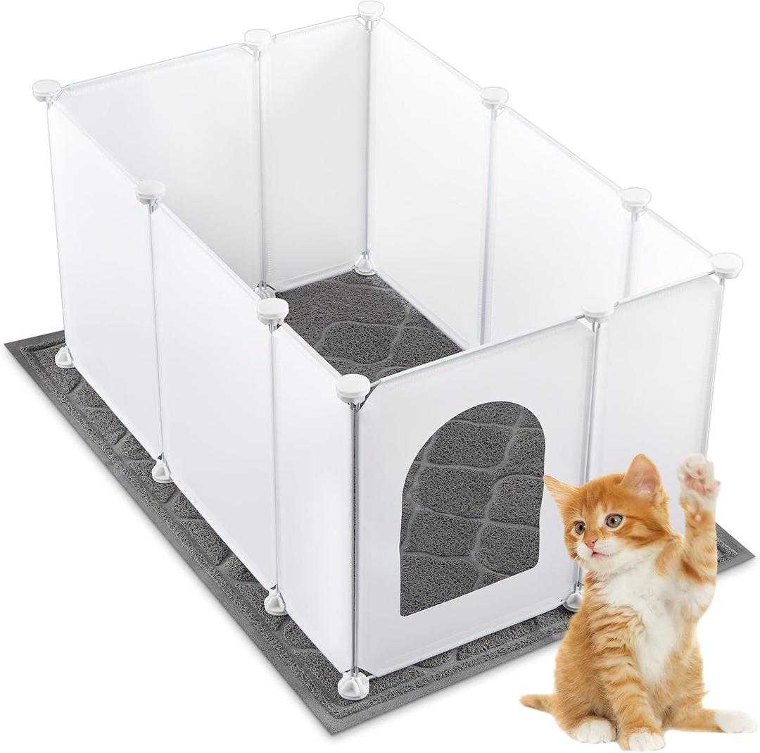 Marsui Extra Large Cat Litter Box Enclosure 31.5" l x 20" W x 15.7" H with Litter Mat (35"x23") - DIY Splash Guard Shields, Lightweight Plastic Panels, Easy to Clean, Fits Most Boxes