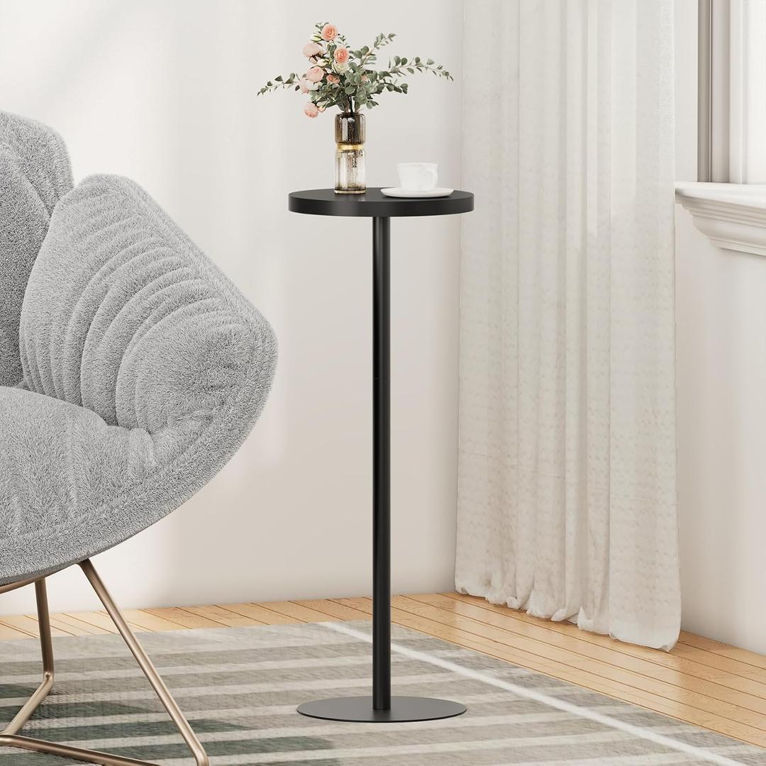 TUTOTAK Tall Round Side Table, Small End Table, Beside Table, Drink Table, Pedestal Side Table, livingroom, Black TB01BK065