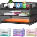 Samstar 3 Tier Letter Tray Paper Organizer with Handle, Mesh Desk Organizer Paper Sorter File Rack Shelves, Black