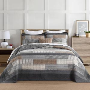 Finlonte 120"x120" Oversized King Bedspread - 100% Cotton Lightweight Quilted Bedspreads Coverlet Set, Farmhouse Stripe Bedding Reversible Oversized King Quilt with 2 Pillow Shams, Gray/Brown/Beige Finlonte 120"x120" Oversized King Bedspread - 100% Cotton Lightweight Quilted Bedspreads Coverlet Set, Farmhouse Stripe Bedding Reversible Oversized King Quilt with 2 Pillow Shams, Gray/Brown/Beige