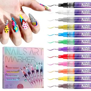 12 Colors Nail Art Pens Set, EBANKU Nail Polish Pens Quick-Drying Acrylic Paint Pen Nail Point Dotting Liner Pen Tools for Home & Salon Nail Art DIY