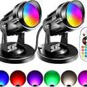 FZWLE RGBW 6W Color Changing Spot Lights with Remote, 16-Color Uplighting Indoor, 120V Plug-in & 6FT Cord, Includes Floor Foot Switch & Base (2-Pack)