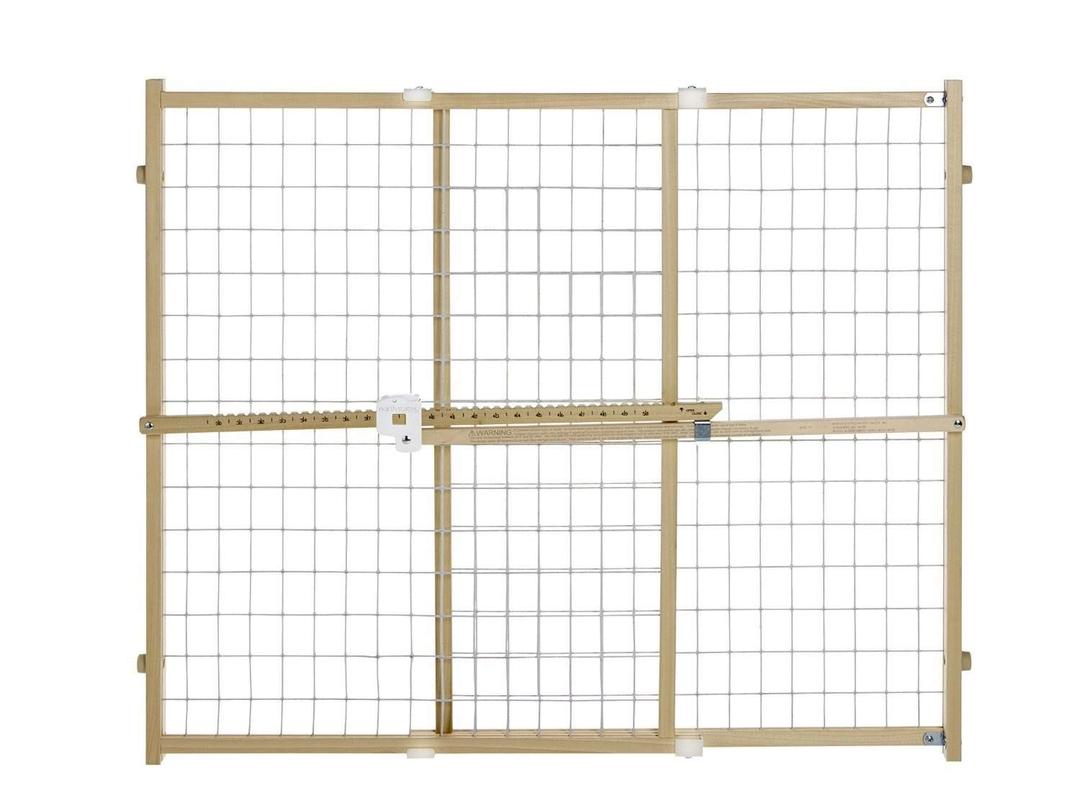 Toddleroo by North States Quick Fit Wire Mesh Wooden Baby Gate: 29.5"- 50" Wide. Pressure Mounted Baby Gate for Doorway. Tension Lever For Quick Custom Fit. (31" Tall, Sustainable Hardwood)