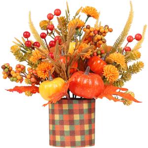 Super Holiday Fall Decor, 12" Artificial Orange Pumpkin Berry Maple Tree Halloween Thanksgiving Table Centerpieces Decorations, for Home Farmhouse Autumn Harvest Holiday Party Decor.