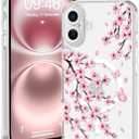 Fiyart Designed for iPhone 16 Plus Case Flowers Design Compatible with MagSafe Wireless Charging,Cute Clear Pink Floral Sakuras Anti-Scratch Phone Cover for Women Girls 6.7"-Transparent