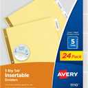 Avery Insertable Dividers for 3 Ring Binder, 5-Tab Set, Clear Big Tabs, Buff Paper with Gold-Reinforced, 24 Sets, Great for Organizing Projects, Reports, Finances, and More (11113)