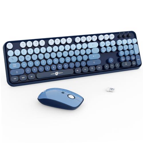Ubxxziy Wireless Keyboard and Mouse | Cute Colorful Keyboard and Mouse with 2.4GHz Cordless Retro Typewriter Keyboard | Auto-Sleep | USB Receiver for Windows PC/Laptop - Blue Gradient