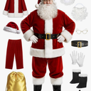 Ahititi Santa Claus Costume for Men Santa Suit Adults 11pcs Mens Deluxe Professional Christmas Clause Outfit Xmas Cosplay 3XL
