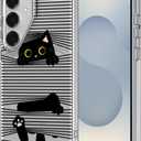 MOSNOVO Case for Samsung Galaxy S25, [Buffertech 6.6ft Military-Grade Drop Protection] [Anti Peel Off Tech] Clear TPU Bumper Phone Case Cover Design - Hidden Black Cat