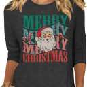 Woffccrd Womens Christmas 3/4 Sleeve Crew Neck T-Shirts Merry and Bright Leopard Christmas Tree Graphic Tee Tops (Small, Dark Grey 4)