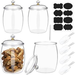 4 Pcs 64 oz Candy and Cookie Jar with Lids 4 Spoons Plastic Jars Decorative Apothecary Jars Candy Buffet Containers Clear Can Airtight Food Storage Canister for Home Decoration Supplies