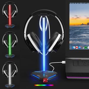 COZOO RGB Headphone Stand with 2 USB2.0 Extension Charging Port Extender Cord, Headset Stand Holder for Gamer Desktop Table Game Earphone Accessories, PC Gaming Accessories for Gamer, Gifts for Boyfriend (Multi-LED lights)