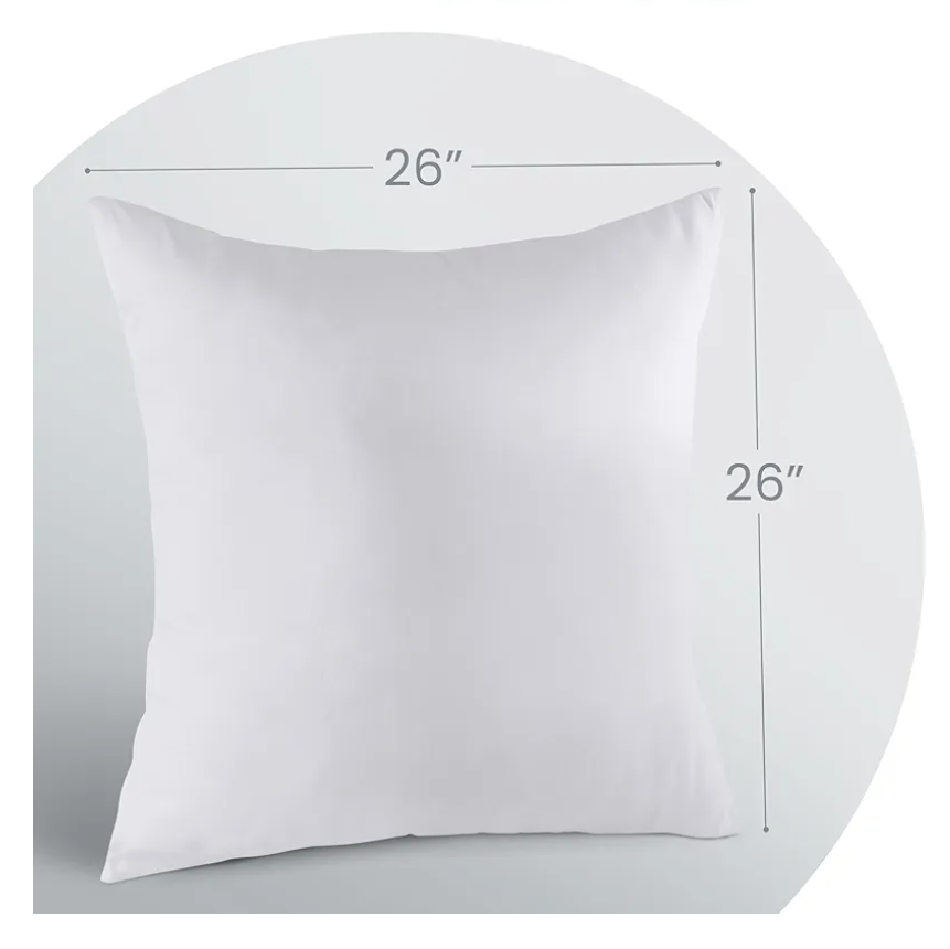 SleepMan Throw Pillow Inserts 26" x 26" (Pack of 2, White) Down Feather Pillow Stuffer Premium Decorative Pillows for Sofa Couch Bed